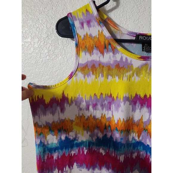 New Tie Dye Dress Women's 1X Plus Stretch Rainbow Multicolored Travel Rogue - Picture 2 of 9